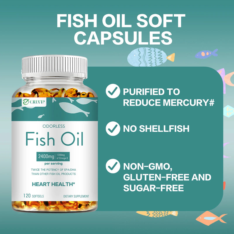 Omega-3 Fish Oil - Relieve Stress, Improves Memory,Supports Brain, Cardiovascular Health, Rich in DHA and EPA - 120 Capsules
