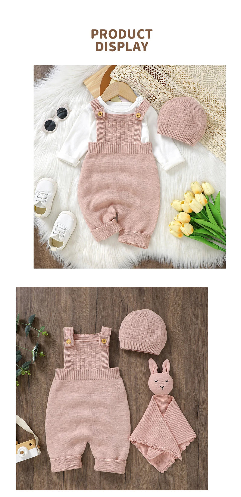 Baby Rompers Hats Clothing Sets 0-18m Fashion Solid Color Knitted Newborn Infantil Boys & Girls Jumpsuits Playsuits Outfits 2pcs