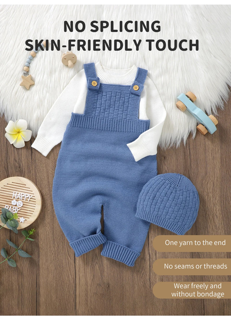 Baby Rompers Hats Clothing Sets 0-18m Fashion Solid Color Knitted Newborn Infantil Boys & Girls Jumpsuits Playsuits Outfits 2pcs