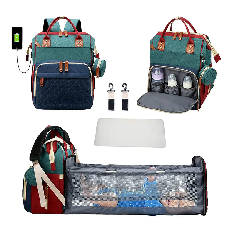 3 In 1 Diaper Bag Backpack Foldable Baby Bed