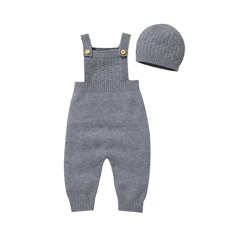 Baby Rompers Hats Clothing Sets 0-18m Fashion Solid Color Knitted Newborn Infantil Boys & Girls Jumpsuits Playsuits Outfits 2pcs
