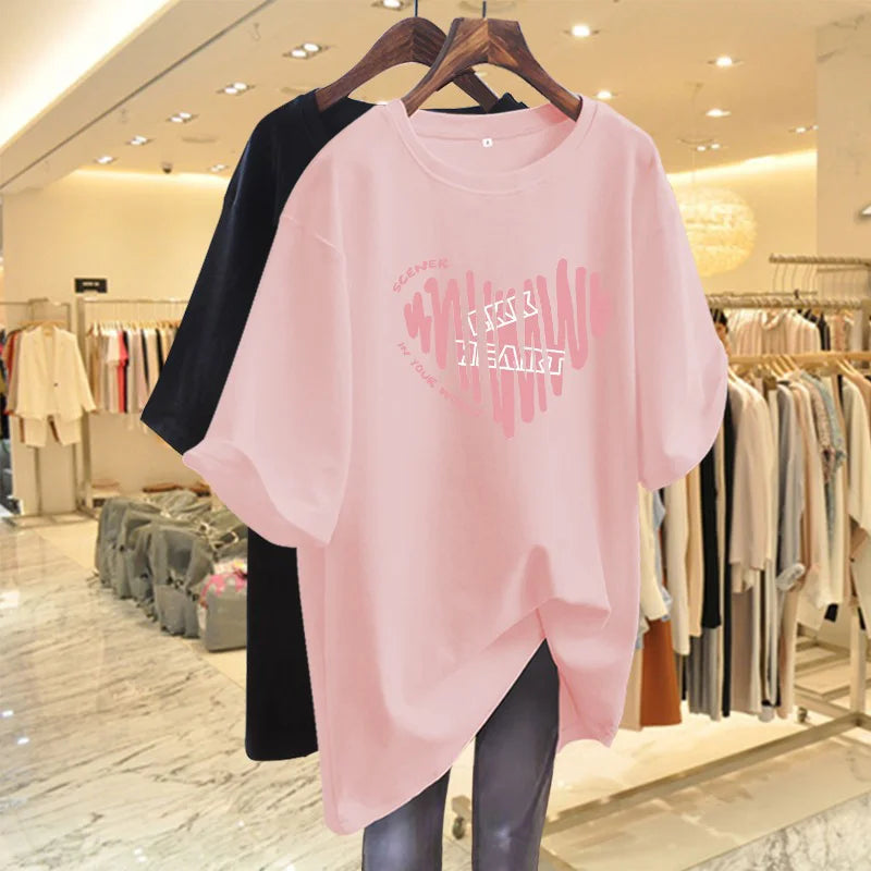 Summer T-Shirt Female Short-Sleeved Maternity Wear New Love Cotton Mid-Length Loose Maternity T-Shirt Sweater Maternity Tops