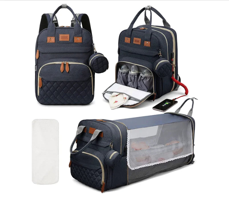 3 In 1 Diaper Bag Backpack Foldable Baby Bed