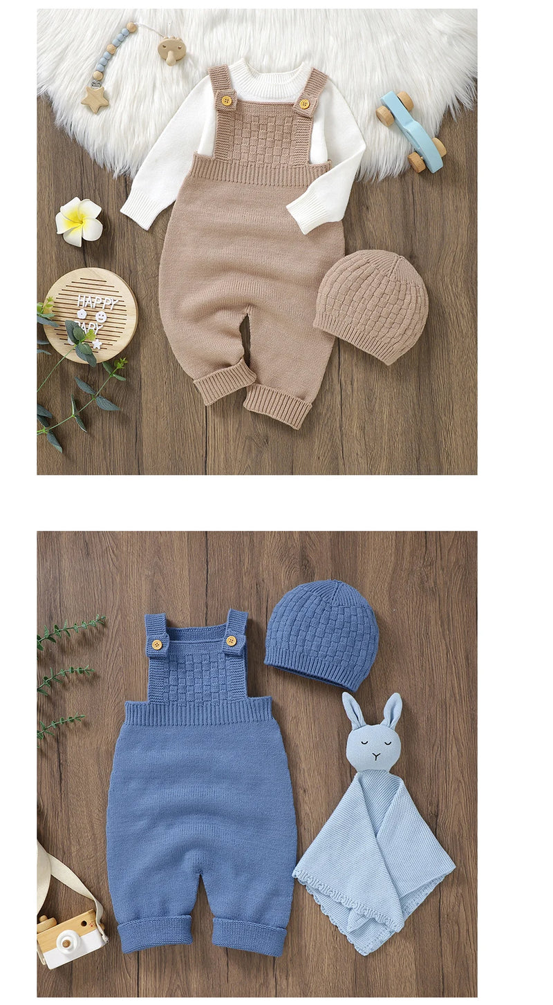 Baby Rompers Hats Clothing Sets 0-18m Fashion Solid Color Knitted Newborn Infantil Boys & Girls Jumpsuits Playsuits Outfits 2pcs