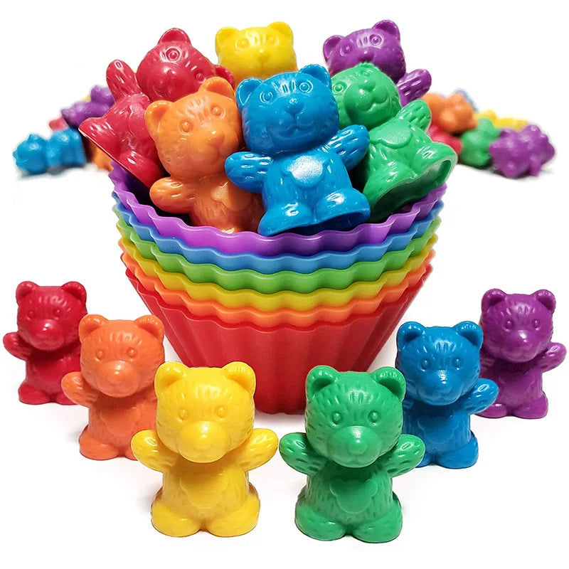 Rainbow Bear Montessori Educational Toys with Stacking Cups Matching Game Color Assortment Children Educational Toys