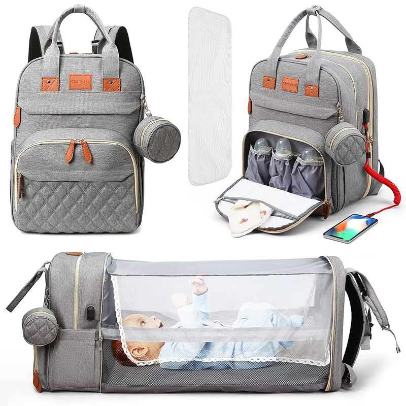 3 In 1 Diaper Bag Backpack Foldable Baby Bed