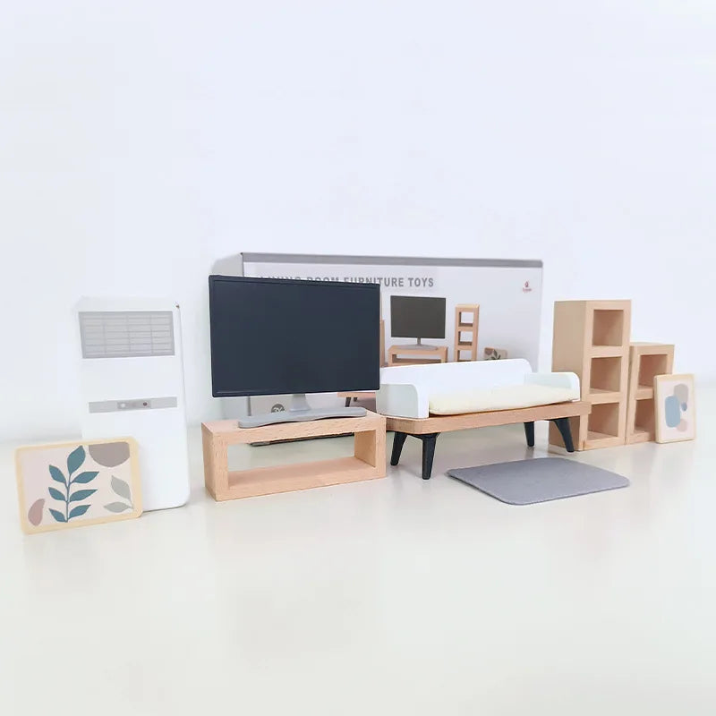 Mini furniture wooden kitchen bedroom bathroom play house simulation doll house children's toy furniture ornaments