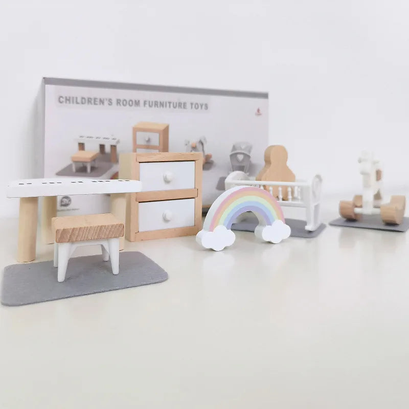 Mini furniture wooden kitchen bedroom bathroom play house simulation doll house children's toy furniture ornaments