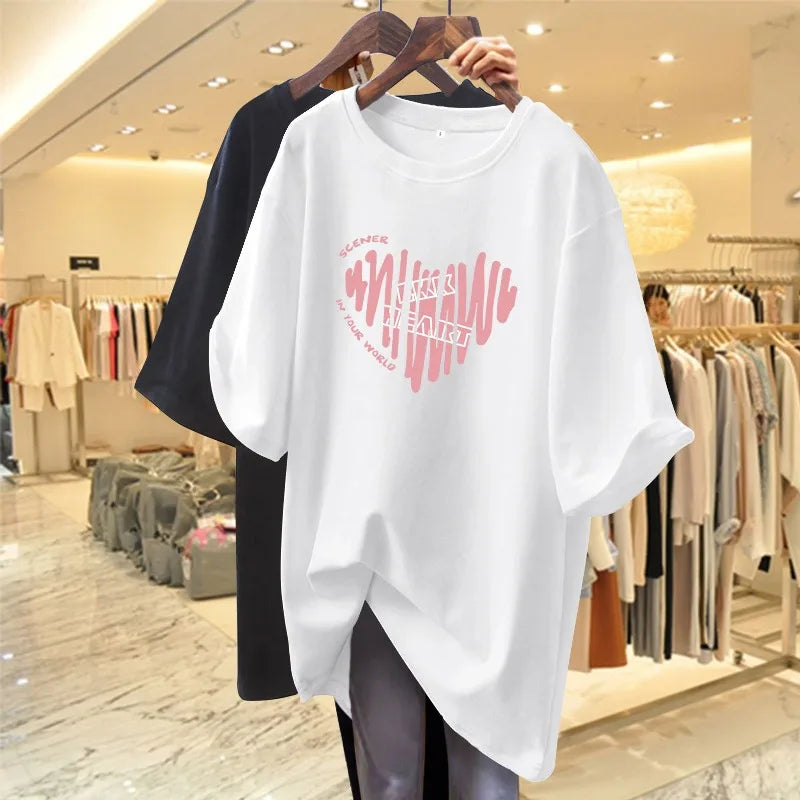 Summer T-Shirt Female Short-Sleeved Maternity Wear New Love Cotton Mid-Length Loose Maternity T-Shirt Sweater Maternity Tops