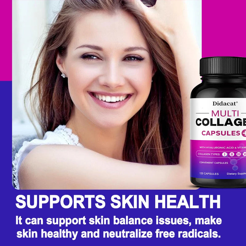 Multi-Collagen Supplement - with Vitamin C and Hyaluronic Acid Types I, II, III, V and X for Healthy Skin, Hair and Nails