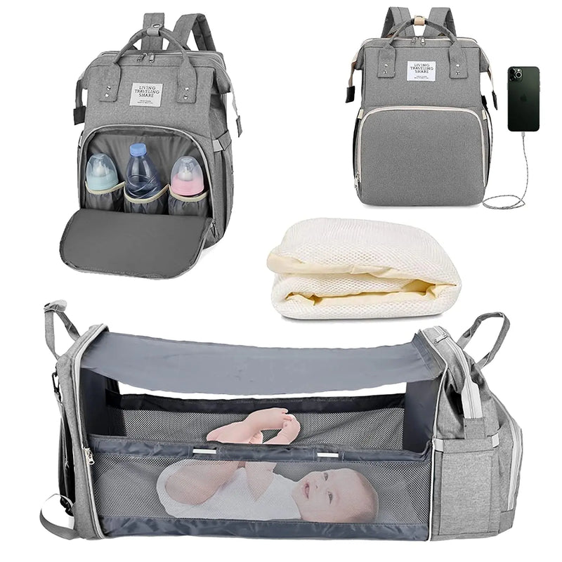 3 In 1 Diaper Bag Backpack Foldable Baby Bed