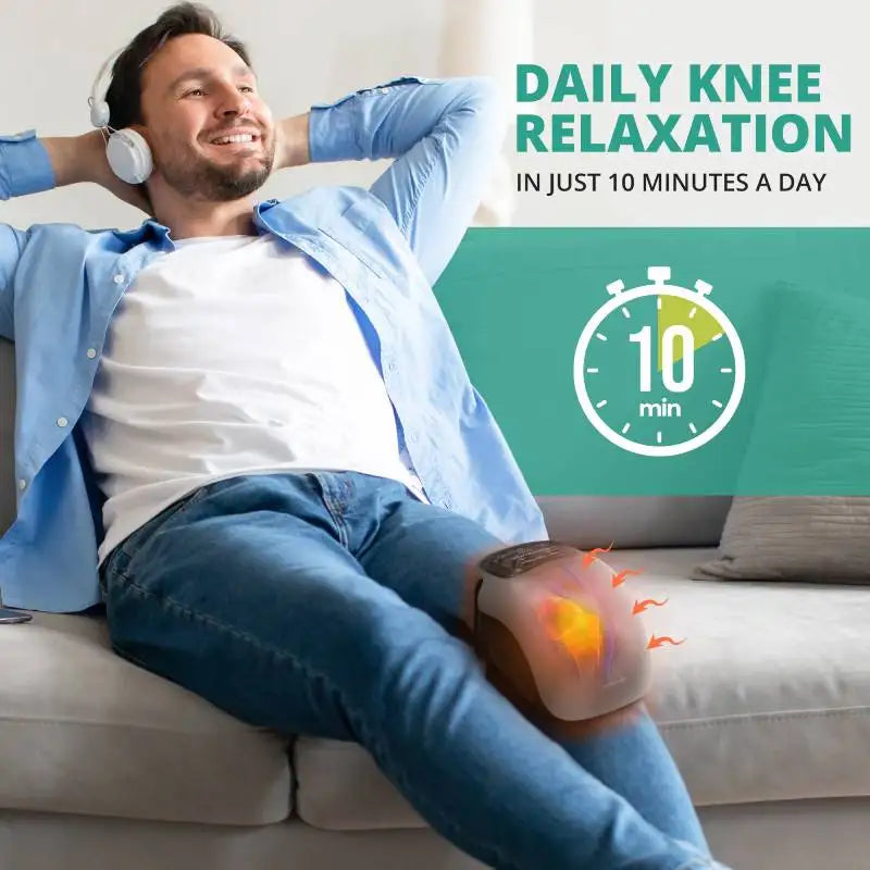Cordless Knee Massager with Heat - 3 Heating Levels & 3 Vibration Modes for Arthritis Pain Relief, Adjustable Strap LED Display