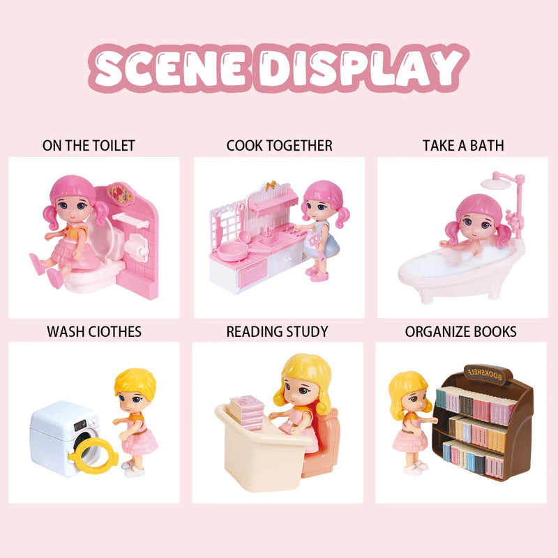 Children's house play toy set, realistic bedroom, bathroom, kitchen and study furniture, birthday gift
