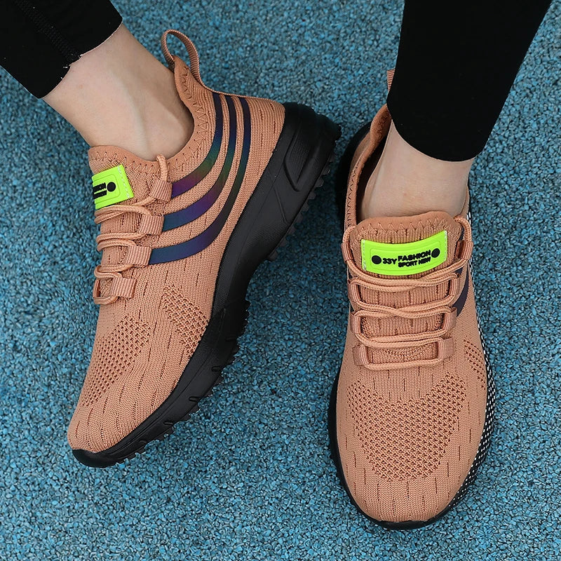 Awesome Women's Athletic Sneakers Elastic Knit for Comfort Reflective Stripes for Style Ideal for Quick Errands Shoes for Women