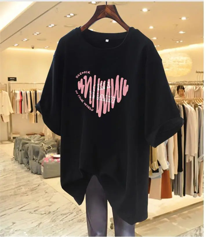 Summer T-Shirt Female Short-Sleeved Maternity Wear New Love Cotton Mid-Length Loose Maternity T-Shirt Sweater Maternity Tops