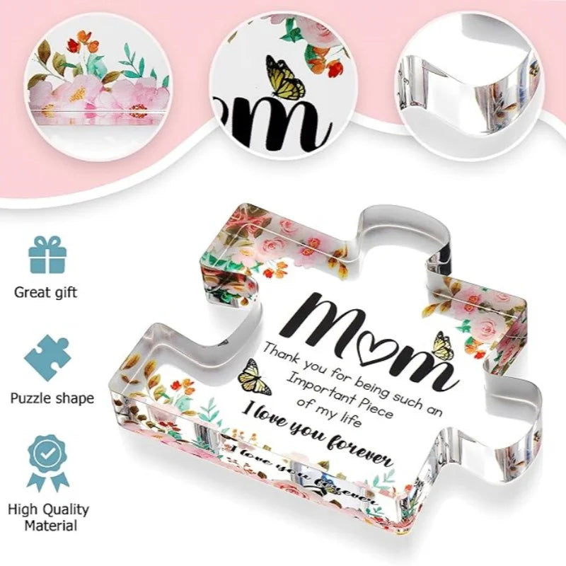 Gifts for Mom - Cute Engraved Acrylic Block Puzzle Piece - Adorable Mum Gift from Son, Daughter - Fun Christmas, Mothers Day,