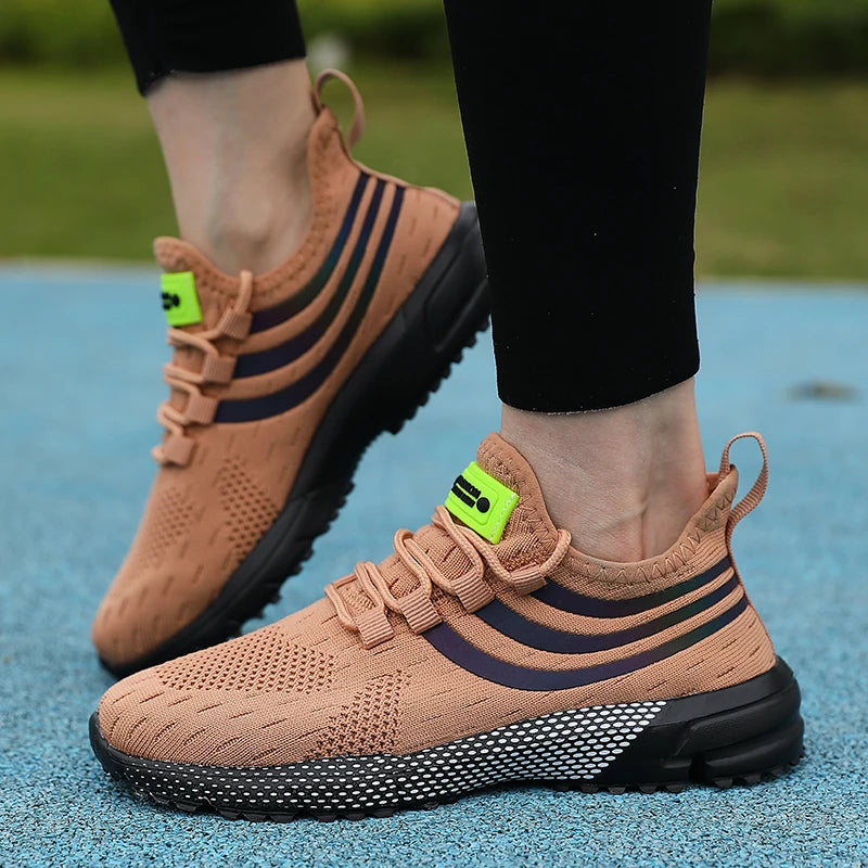 Awesome Women's Athletic Sneakers Elastic Knit for Comfort Reflective Stripes for Style Ideal for Quick Errands Shoes for Women