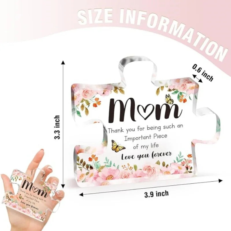 Gifts for Mom - Cute Engraved Acrylic Block Puzzle Piece - Adorable Mum Gift from Son, Daughter - Fun Christmas, Mothers Day,