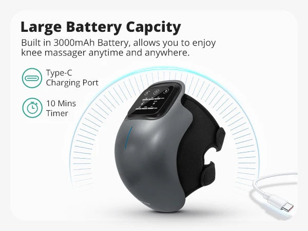 Cordless Knee Massager with Heat - 3 Heating Levels & 3 Vibration Modes for Arthritis Pain Relief, Adjustable Strap LED Display