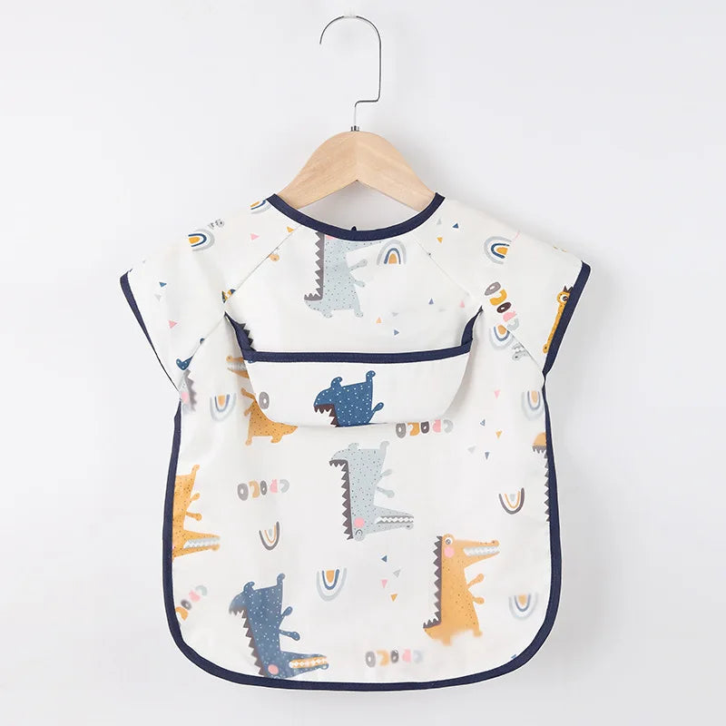 Infant Baby Bibs Cartoon Short Sleeve Feeding Bib Baby Accessories for 0-4 Years