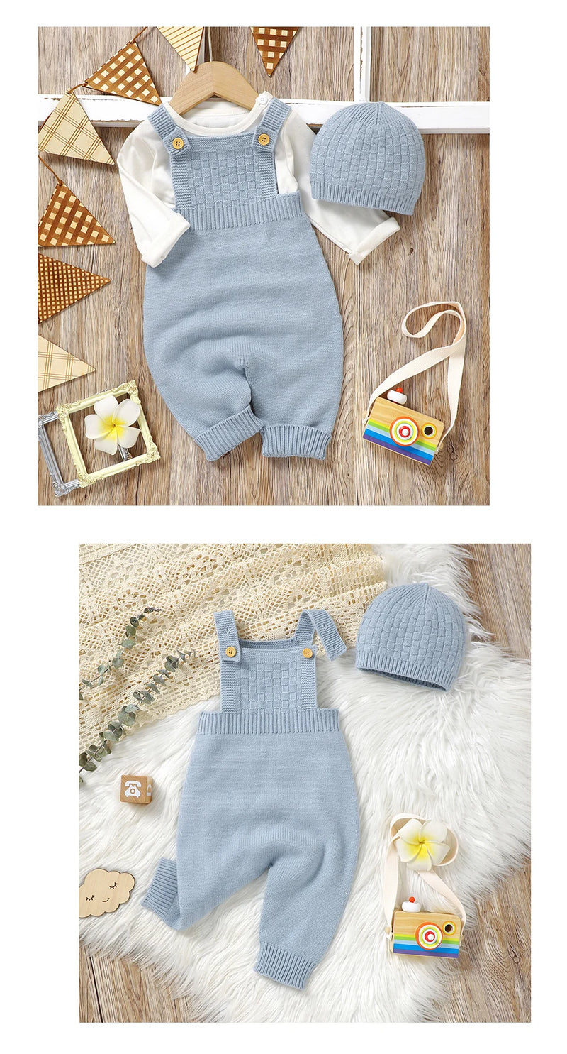 Baby Rompers Hats Clothing Sets 0-18m Fashion Solid Color Knitted Newborn Infantil Boys & Girls Jumpsuits Playsuits Outfits 2pcs