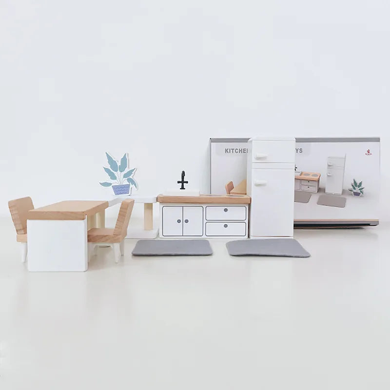 Mini furniture wooden kitchen bedroom bathroom play house simulation doll house children's toy furniture ornaments