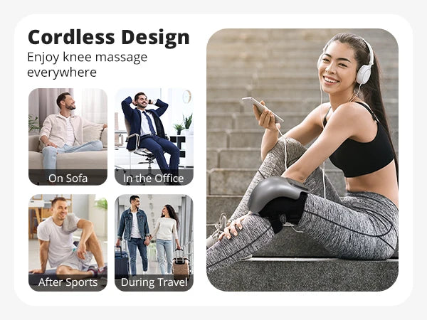 Cordless Knee Massager with Heat - 3 Heating Levels & 3 Vibration Modes for Arthritis Pain Relief, Adjustable Strap LED Display