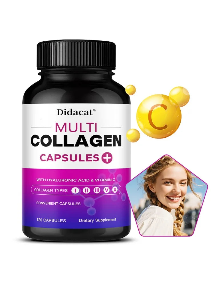 Multi-Collagen Supplement - with Vitamin C and Hyaluronic Acid Types I, II, III, V and X for Healthy Skin, Hair and Nails