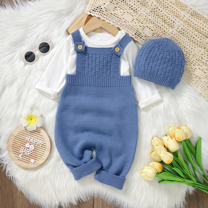 Baby Rompers Hats Clothing Sets 0-18m Fashion Solid Color Knitted Newborn Infantil Boys & Girls Jumpsuits Playsuits Outfits 2pcs