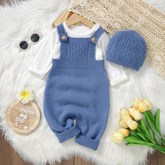 Baby Rompers Hats Clothing Sets 0-18m Fashion Solid Color Knitted Newborn Infantil Boys & Girls Jumpsuits Playsuits Outfits 2pcs