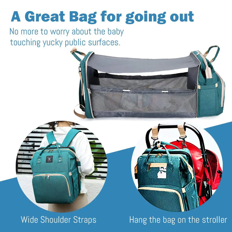 3 In 1 Diaper Bag Backpack Foldable Baby Bed