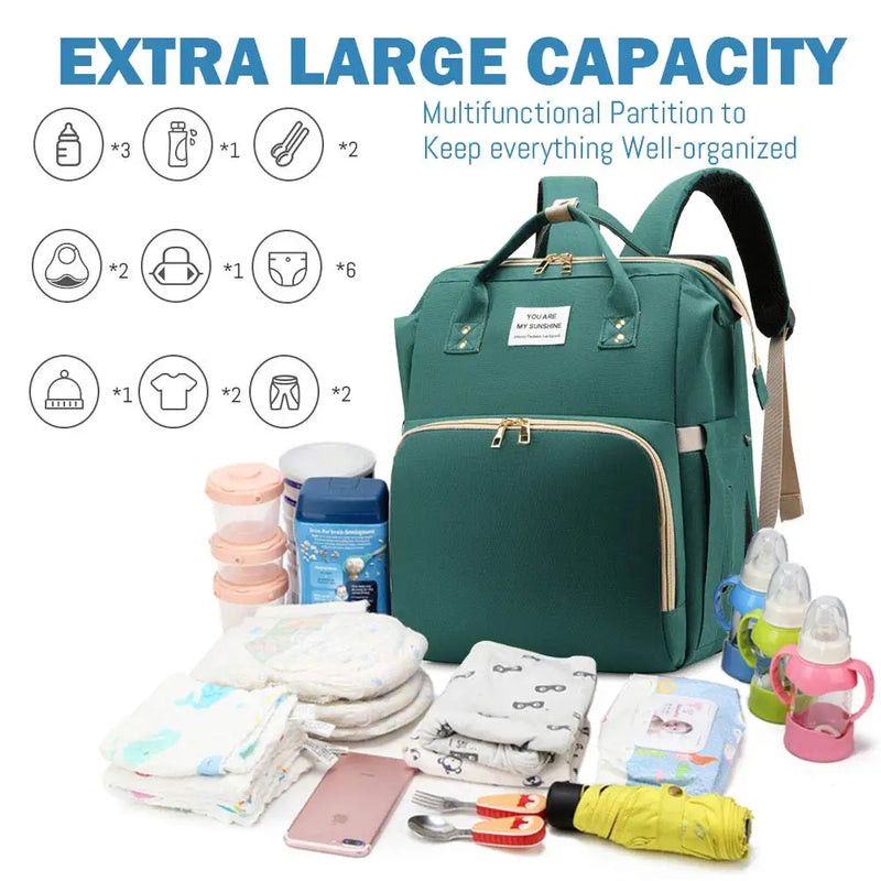 3 In 1 Diaper Bag Backpack Foldable Baby Bed