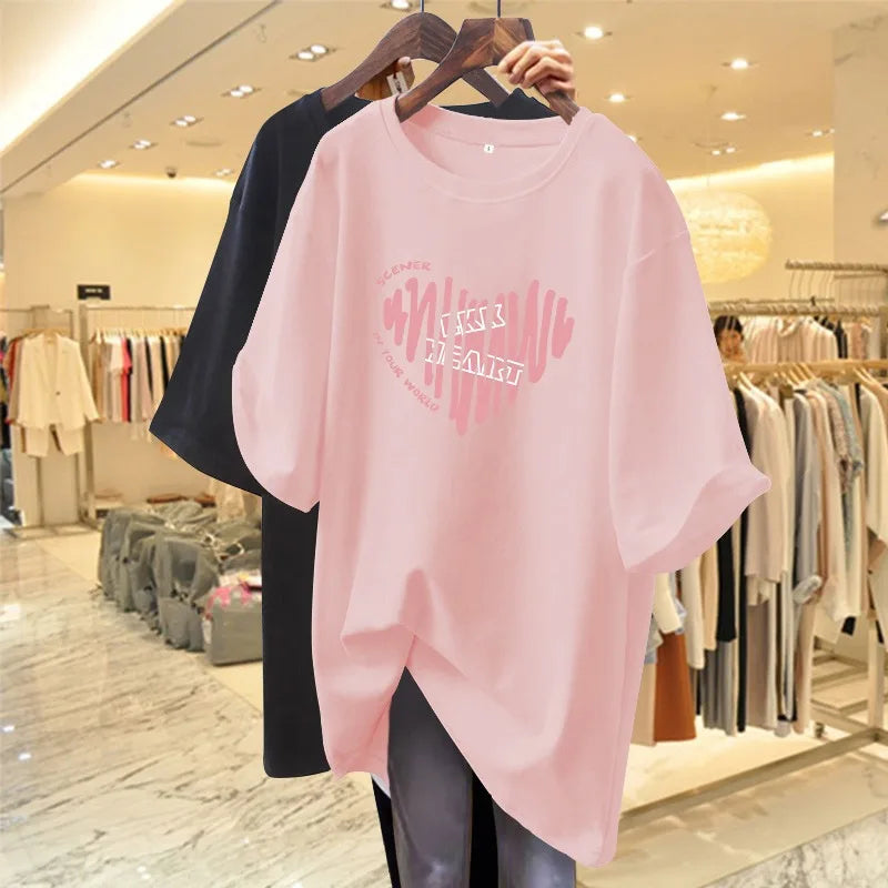 Summer T-Shirt Female Short-Sleeved Maternity Wear New Love Cotton Mid-Length Loose Maternity T-Shirt Sweater Maternity Tops