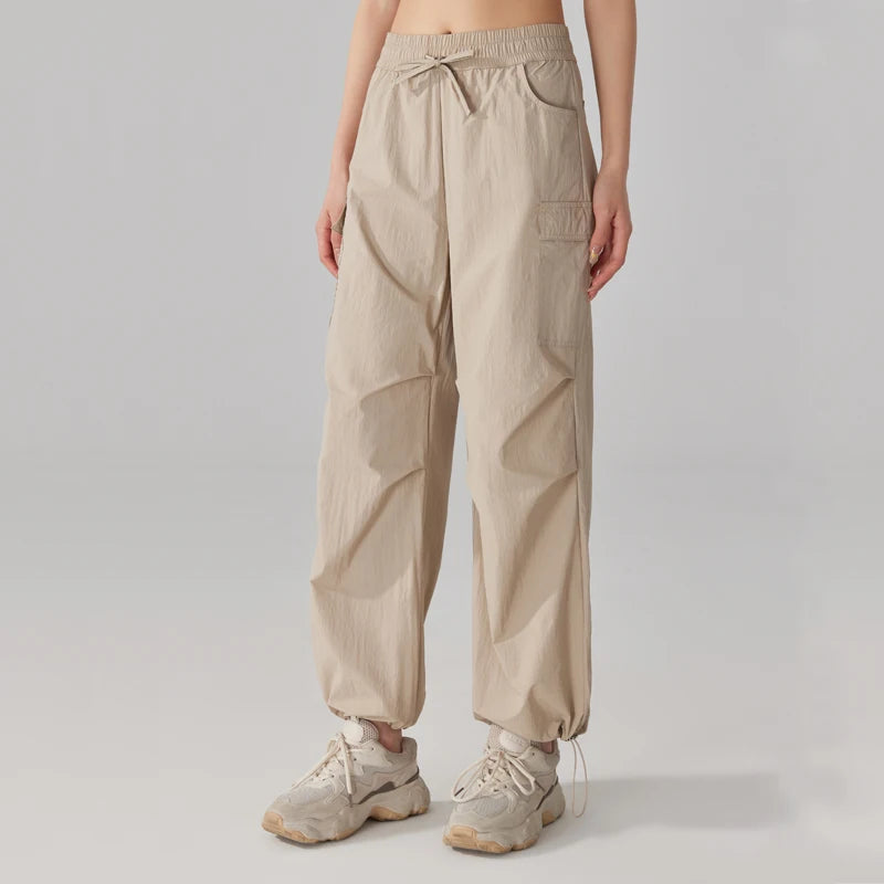 Women's Athletic Hiking Cargo Joggers Pants Outdoor Workout Lightweight Quick Dry UPF 50 Pockets Wide Leg Baggy Pants Parachute