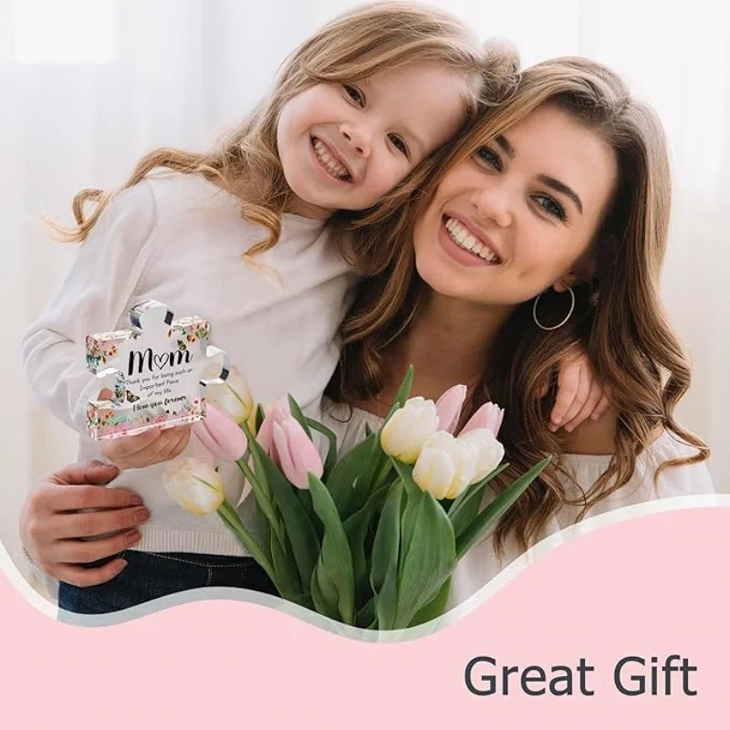 Gifts for Mom - Cute Engraved Acrylic Block Puzzle Piece - Adorable Mum Gift from Son, Daughter - Fun Christmas, Mothers Day,