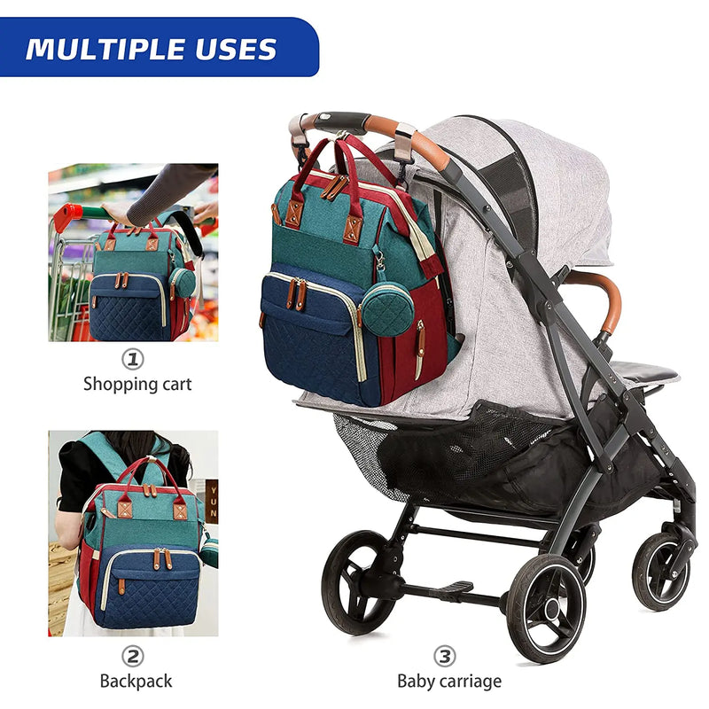 3 In 1 Diaper Bag Backpack Foldable Baby Bed