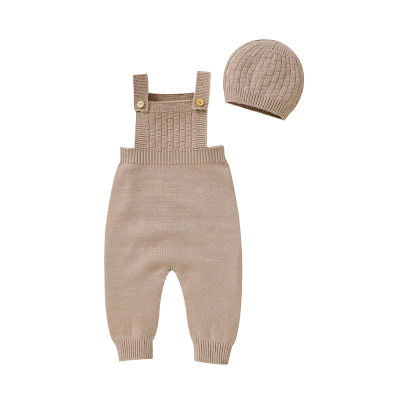 Baby Rompers Hats Clothing Sets 0-18m Fashion Solid Color Knitted Newborn Infantil Boys & Girls Jumpsuits Playsuits Outfits 2pcs