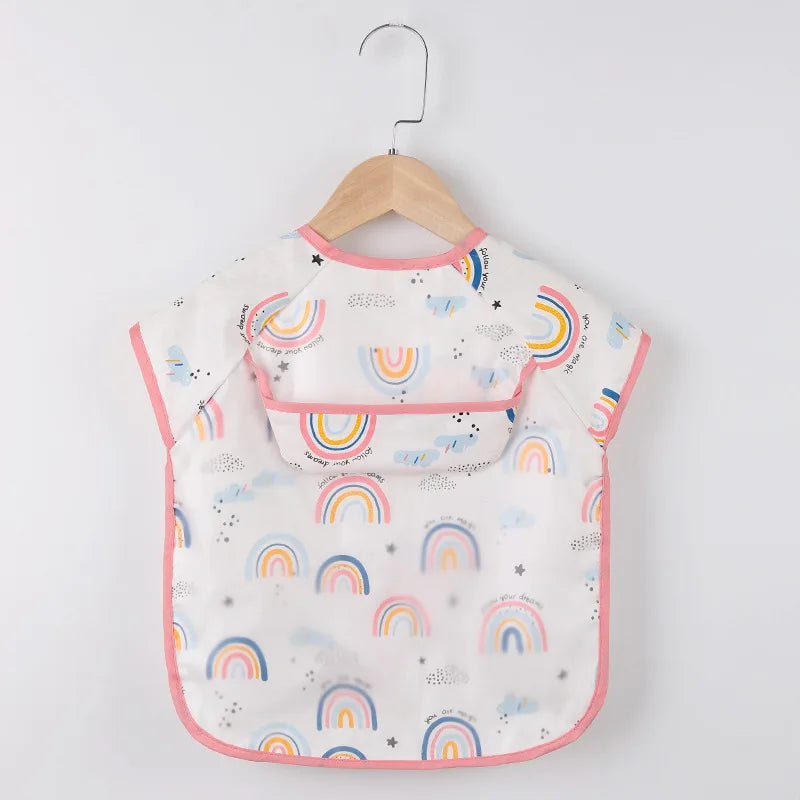 Infant Baby Bibs Cartoon Short Sleeve Feeding Bib Baby Accessories for 0-4 Years