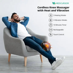 Cordless Knee Massager with Heat - 3 Heating Levels & 3 Vibration Modes for Arthritis Pain Relief, Adjustable Strap LED Display