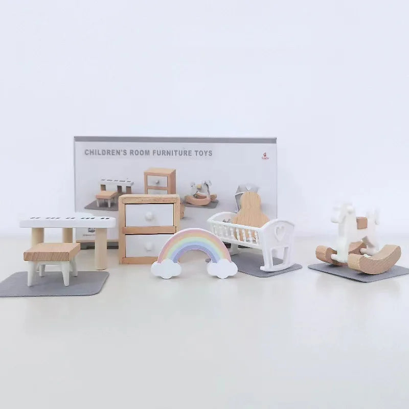 Mini furniture wooden kitchen bedroom bathroom play house simulation doll house children's toy furniture ornaments