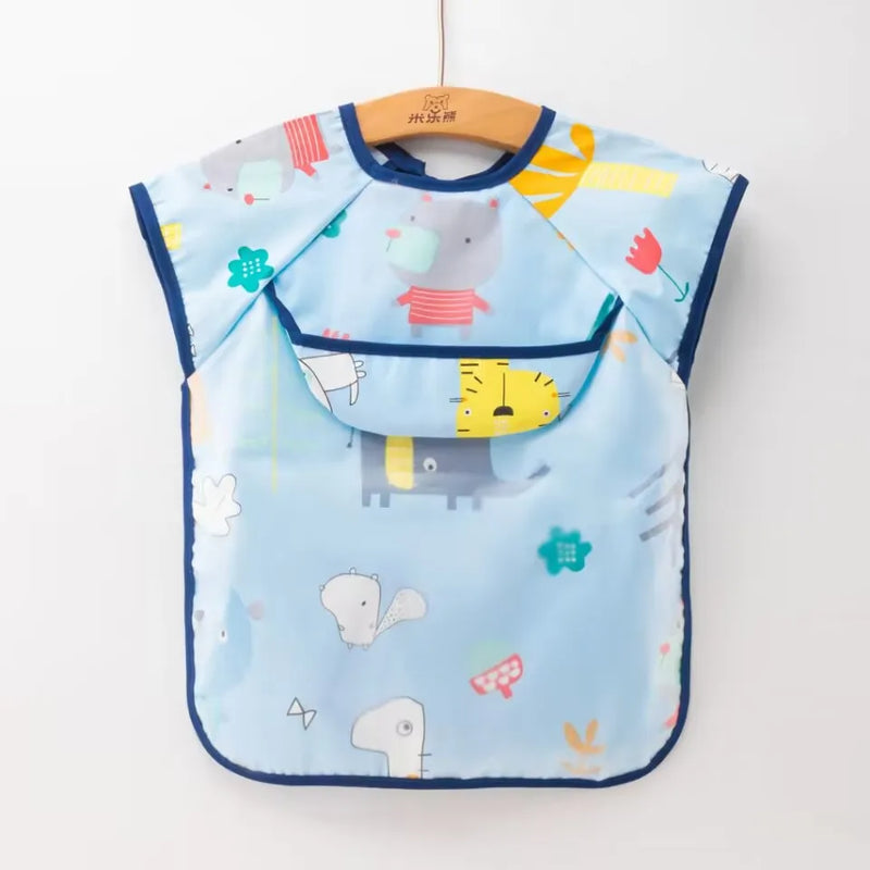 Infant Baby Bibs Cartoon Short Sleeve Feeding Bib Baby Accessories for 0-4 Years
