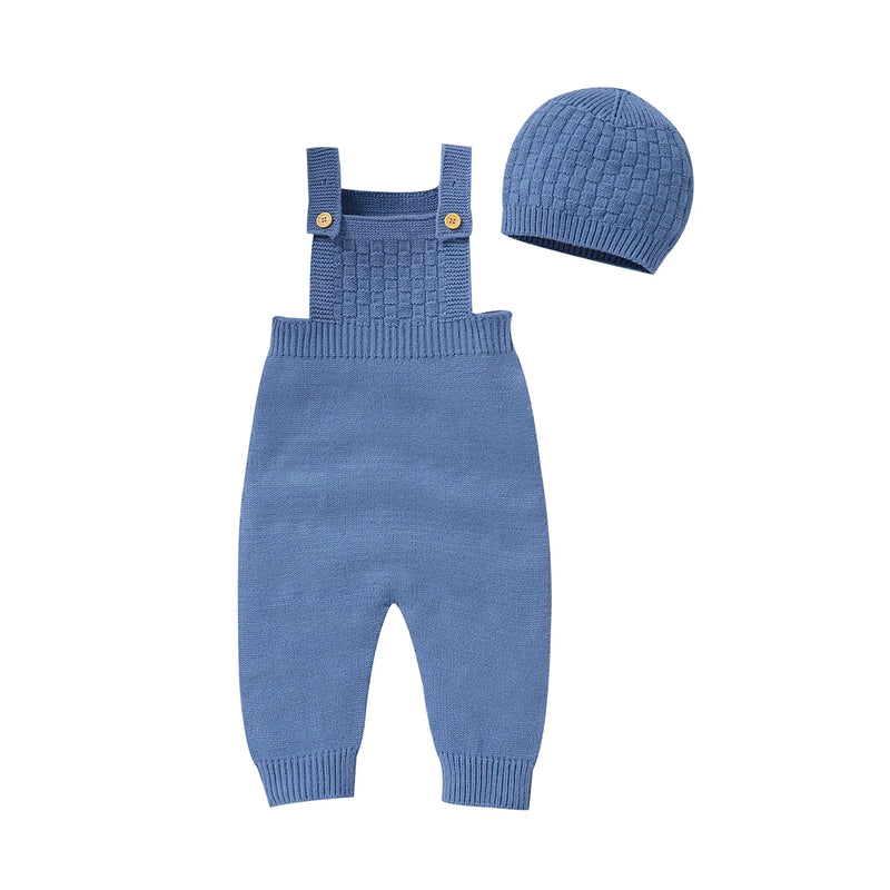 Baby Rompers Hats Clothing Sets 0-18m Fashion Solid Color Knitted Newborn Infantil Boys & Girls Jumpsuits Playsuits Outfits 2pcs