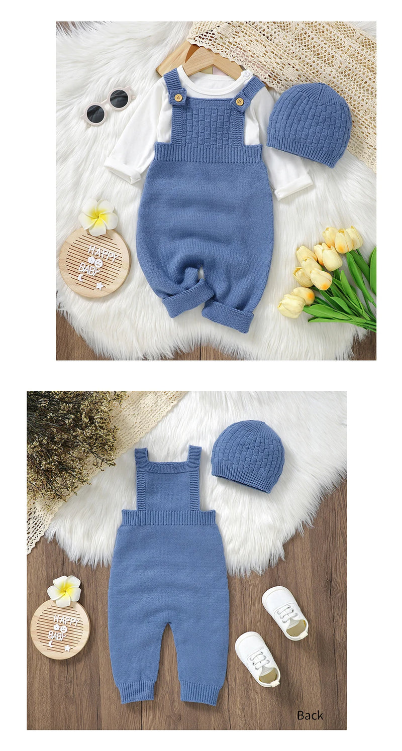 Baby Rompers Hats Clothing Sets 0-18m Fashion Solid Color Knitted Newborn Infantil Boys & Girls Jumpsuits Playsuits Outfits 2pcs