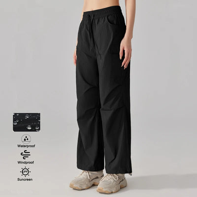 Women's Athletic Hiking Cargo Joggers Pants Outdoor Workout Lightweight Quick Dry UPF 50 Pockets Wide Leg Baggy Pants Parachute
