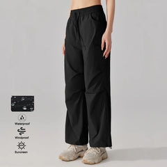 Women's Athletic Hiking Cargo Joggers Pants Outdoor Workout Lightweight Quick Dry UPF 50 Pockets Wide Leg Baggy Pants Parachute