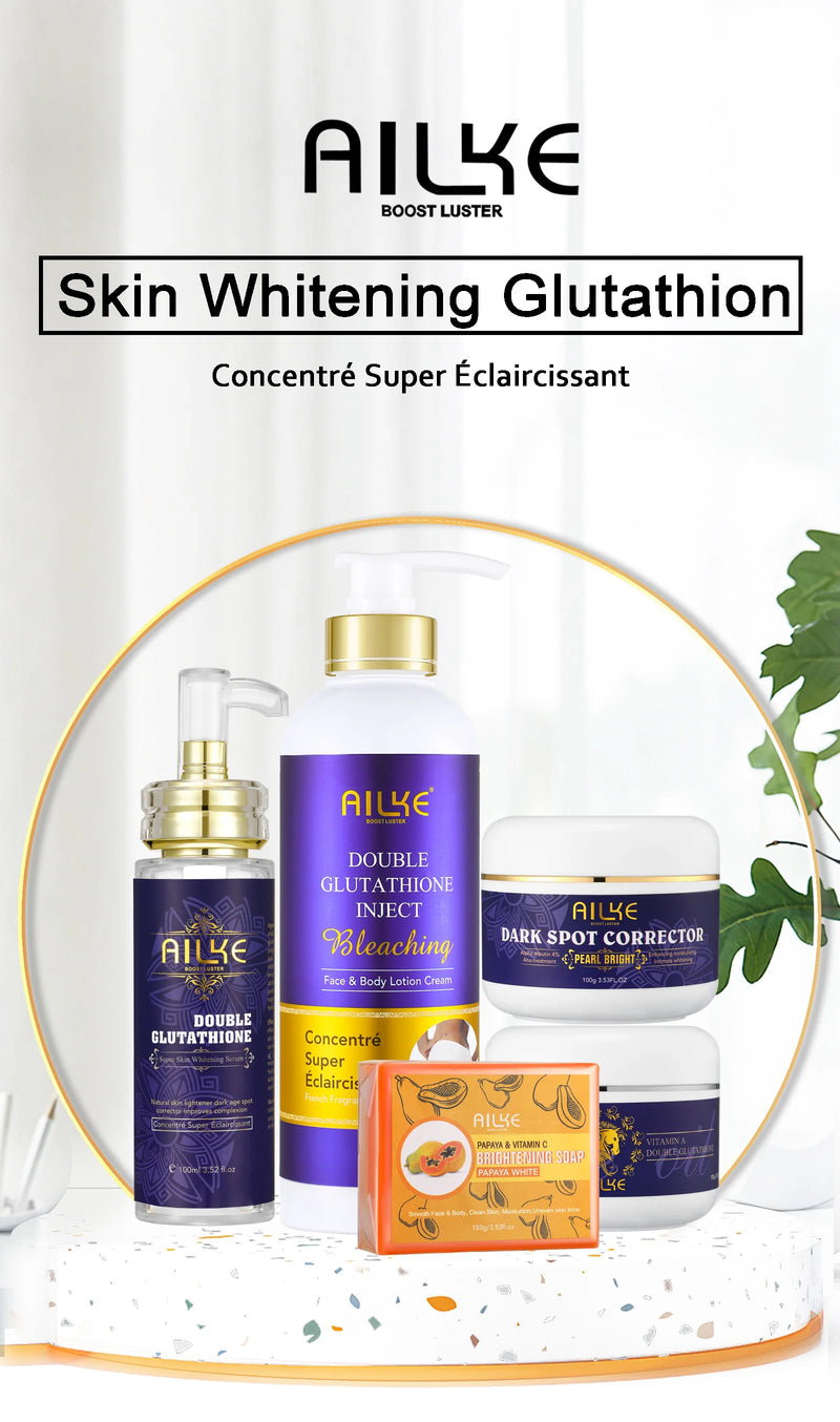 AILKE Glutathione 5-in-1 Women Skin Care Kit, With Body Lotion, Serum, Dark Spot Removal Cream, Body Cream, Brightening Soap