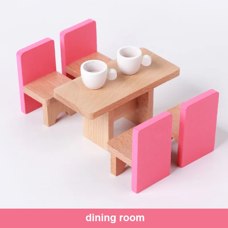 Wooden Mini Furniture Sets Kids Children House Play Toy - Bedroom, Living Room, Kitchen, Bathroom Accessories Boys Girl Gifts