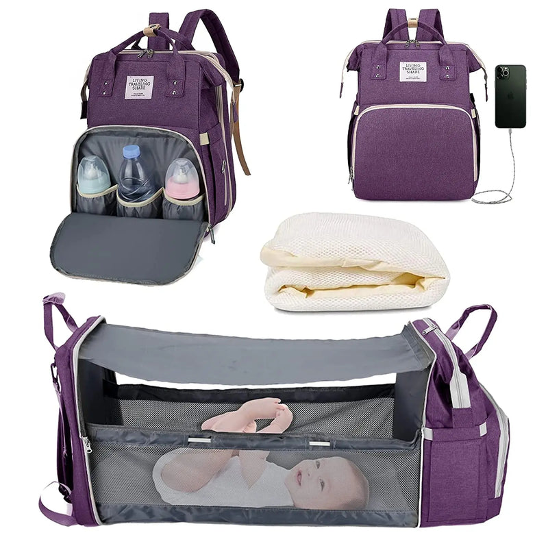 3 In 1 Diaper Bag Backpack Foldable Baby Bed