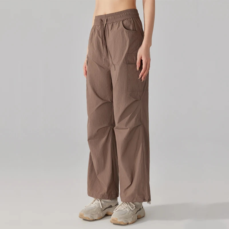 Women's Athletic Hiking Cargo Joggers Pants Outdoor Workout Lightweight Quick Dry UPF 50 Pockets Wide Leg Baggy Pants Parachute