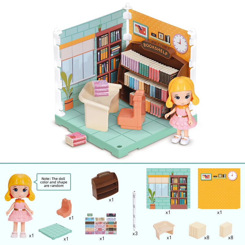 Children's house play toy set, realistic bedroom, bathroom, kitchen and study furniture, birthday gift